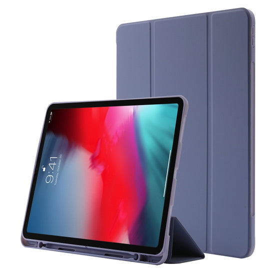Skin Feel Pen Holder Tri-fold Tablet Leather Case For iPad Air 13 2025 / 2024 / iPad Pro 12.9 2022 / 2021 / 2020 / 2018(Lavender)