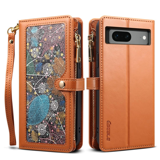 For Google Pixel 7 5G ESEBLE Star Series Lanyard Zipper Wallet RFID Leather Case(Brown)