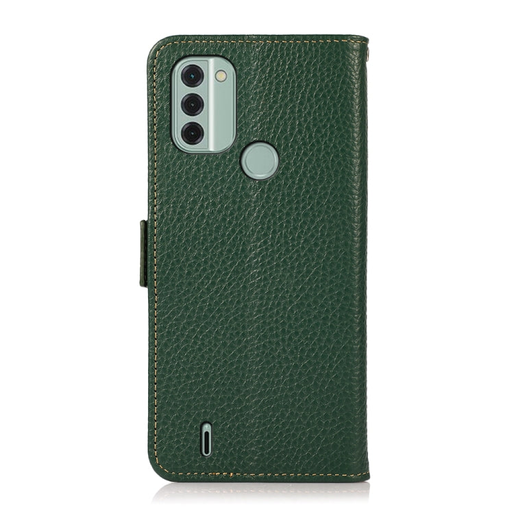 For Nokia C31 KHAZNEH Side-Magnetic Litchi Genuine Leather RFID Phone Case(Green) - Nokia Cases by buy2fix | Online Shopping UK | buy2fix