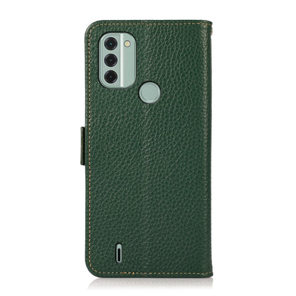 For Nokia C31 KHAZNEH Side-Magnetic Litchi Genuine Leather RFID Phone Case(Green) - Nokia Cases by buy2fix | Online Shopping UK | buy2fix