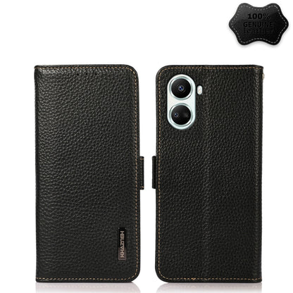 For Huawei nova 10 SE KHAZNEH Side-Magnetic Litchi Genuine Leather RFID Phone Case(Black) - Huawei Cases by buy2fix | Online Shopping UK | buy2fix