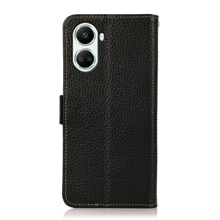For Huawei nova 10 SE KHAZNEH Side-Magnetic Litchi Genuine Leather RFID Phone Case(Black) - Huawei Cases by buy2fix | Online Shopping UK | buy2fix