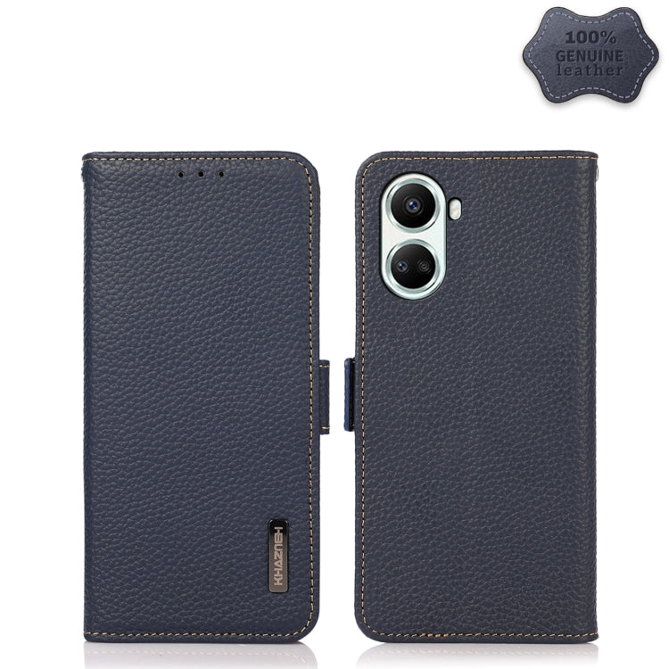 For Huawei nova 10 SE KHAZNEH Side-Magnetic Litchi Genuine Leather RFID Phone Case(Blue) - Huawei Cases by buy2fix | Online Shopping UK | buy2fix