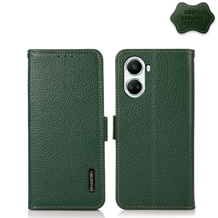 For Huawei nova 10 SE KHAZNEH Side-Magnetic Litchi Genuine Leather RFID Phone Case(Green) - Huawei Cases by buy2fix | Online Shopping UK | buy2fix