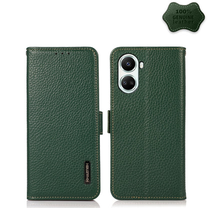 For Huawei nova 10 SE KHAZNEH Side-Magnetic Litchi Genuine Leather RFID Phone Case(Green) - Huawei Cases by buy2fix | Online Shopping UK | buy2fix