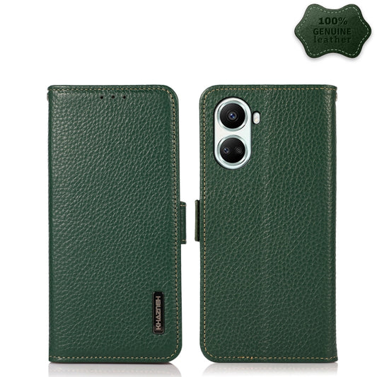 For Huawei nova 10 SE KHAZNEH Side-Magnetic Litchi Genuine Leather RFID Phone Case(Green) - Huawei Cases by buy2fix | Online Shopping UK | buy2fix