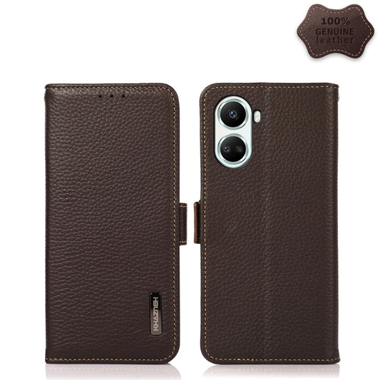 For Huawei nova 10 SE KHAZNEH Side-Magnetic Litchi Genuine Leather RFID Phone Case(Brown) - Huawei Cases by buy2fix | Online Shopping UK | buy2fix