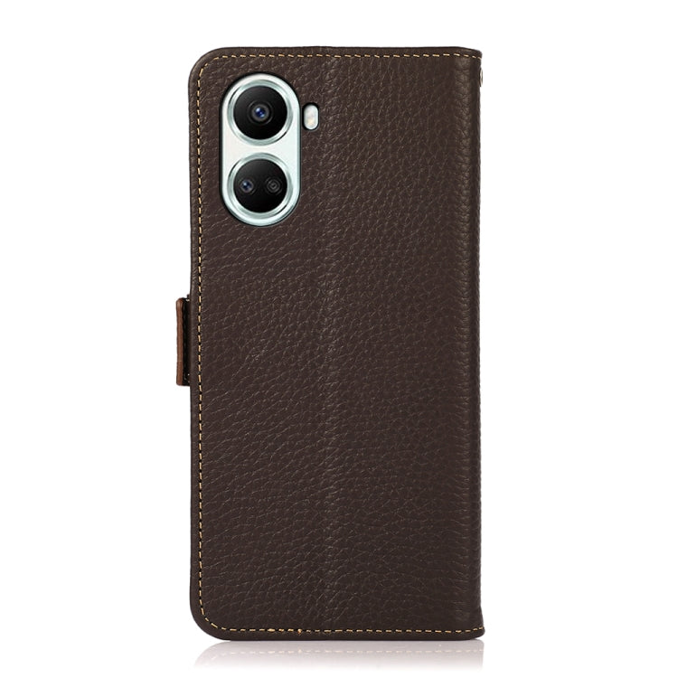 For Huawei nova 10 SE KHAZNEH Side-Magnetic Litchi Genuine Leather RFID Phone Case(Brown) - Huawei Cases by buy2fix | Online Shopping UK | buy2fix