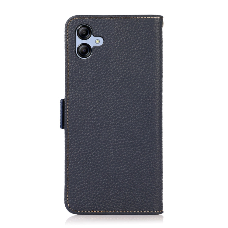For Samsung Galaxy A04e KHAZNEH Side-Magnetic Litchi Genuine Leather RFID Phone Case(Blue) - Galaxy Phone Cases by buy2fix | Online Shopping UK | buy2fix