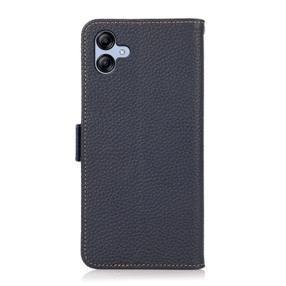 For Samsung Galaxy A04e KHAZNEH Side-Magnetic Litchi Genuine Leather RFID Phone Case(Blue) - Galaxy Phone Cases by buy2fix | Online Shopping UK | buy2fix