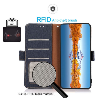 For Samsung Galaxy A04e KHAZNEH Side-Magnetic Litchi Genuine Leather RFID Phone Case(Blue) - Galaxy Phone Cases by buy2fix | Online Shopping UK | buy2fix