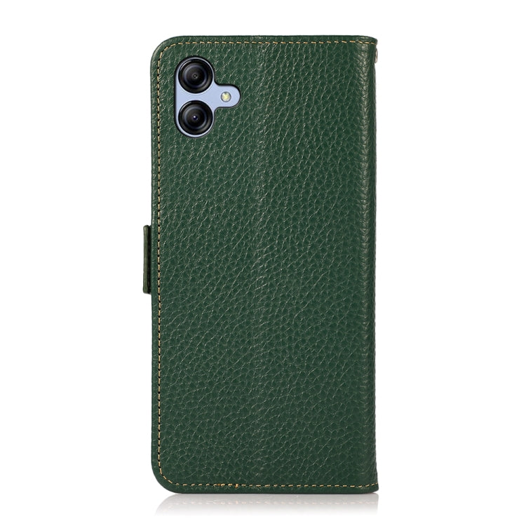 For Samsung Galaxy A04e KHAZNEH Side-Magnetic Litchi Genuine Leather RFID Phone Case(Green) - Galaxy Phone Cases by buy2fix | Online Shopping UK | buy2fix