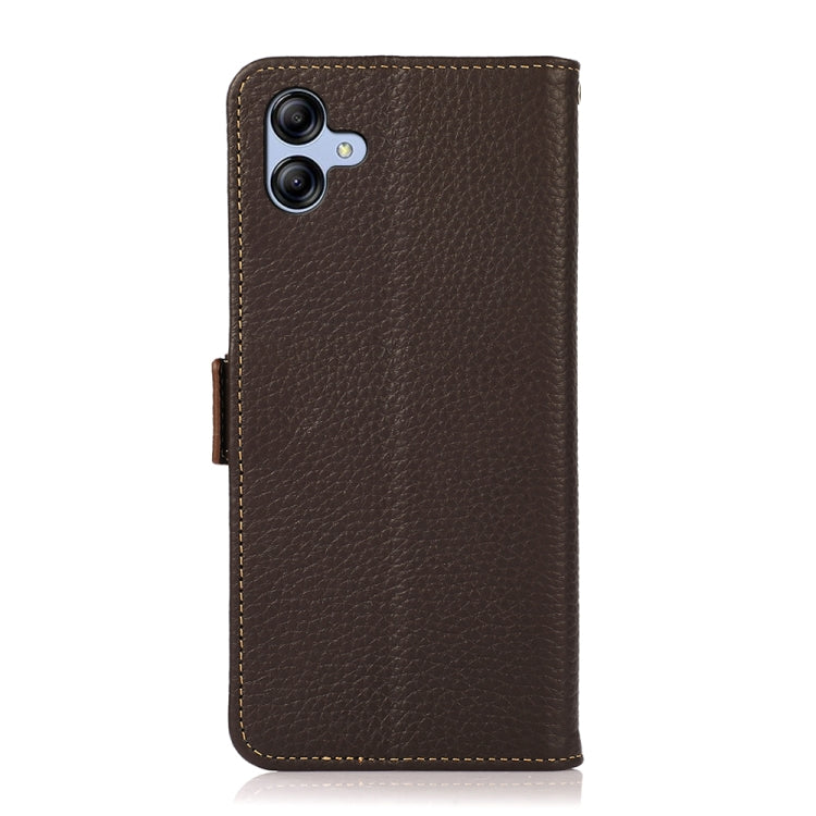 For Samsung Galaxy A04e KHAZNEH Side-Magnetic Litchi Genuine Leather RFID Phone Case(Brown) - Galaxy Phone Cases by buy2fix | Online Shopping UK | buy2fix