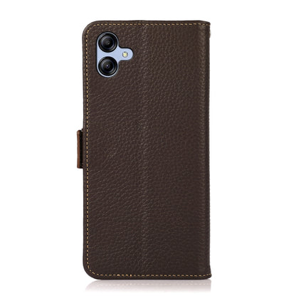 For Samsung Galaxy A04e KHAZNEH Side-Magnetic Litchi Genuine Leather RFID Phone Case(Brown) - Galaxy Phone Cases by buy2fix | Online Shopping UK | buy2fix