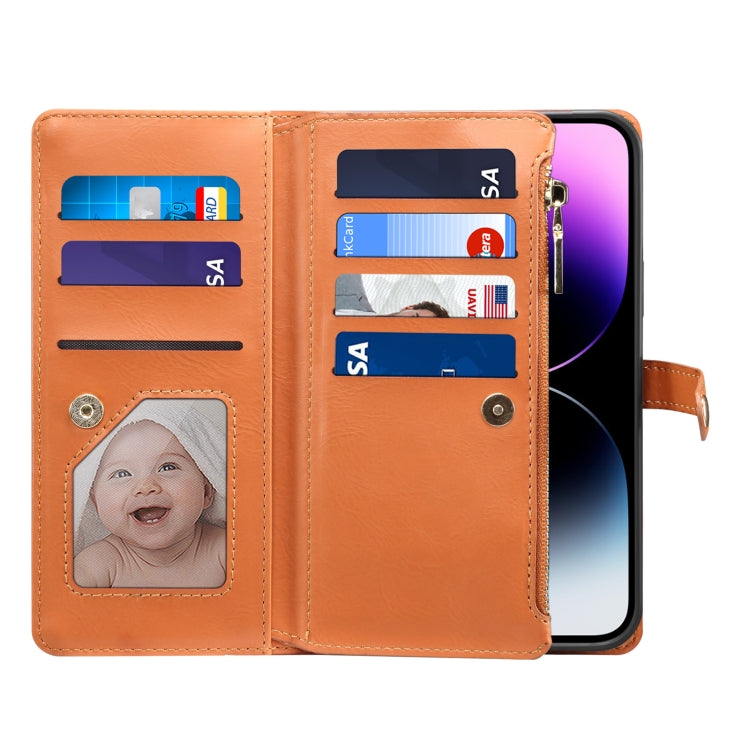 For iPhone 14 Pro ESEBLE Star Series Lanyard Zipper Wallet RFID Leather Case(Brown) - iPhone 14 Pro Cases by ESEBLE | Online Shopping UK | buy2fix