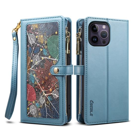 For iPhone 12 Pro Max ESEBLE Star Series Lanyard Zipper Wallet RFID Leather Case(Blue)