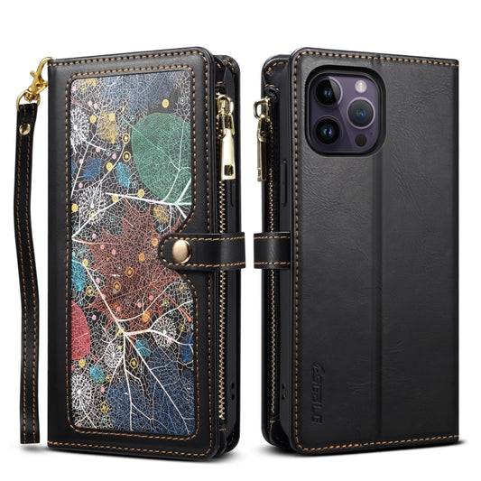 For iPhone 12 Pro Max ESEBLE Star Series Lanyard Zipper Wallet RFID Leather Case(Black) - iPhone 12 Pro Max Cases by ESEBLE | Online Shopping UK | buy2fix