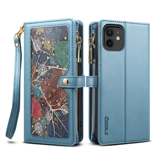 For iPhone 12 ESEBLE Star Series Lanyard Zipper Wallet RFID Leather Case(Blue) - iPhone 12 / 12 Pro Cases by ESEBLE | Online Shopping UK | buy2fix