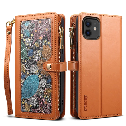 For iPhone 11 ESEBLE Star Series Lanyard Zipper Wallet RFID Leather Case(Brown) - iPhone 11 Cases by ESEBLE | Online Shopping UK | buy2fix