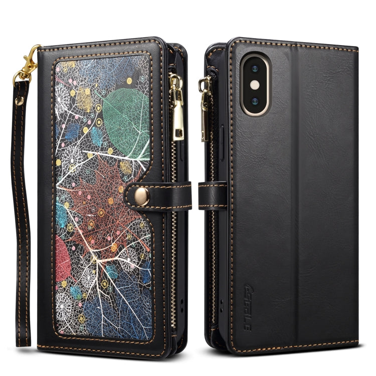 For iPhone XS / X ESEBLE Star Series Lanyard Zipper Wallet RFID Leather Case(Black) - More iPhone Cases by ESEBLE | Online Shopping UK | buy2fix