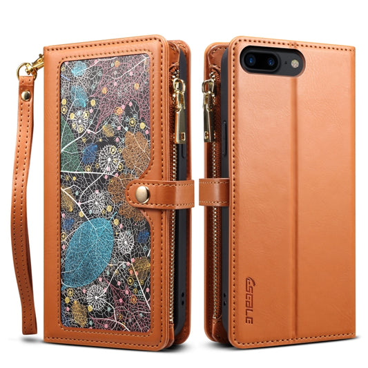 For iPhone 8 Plus / 7 Plus ESEBLE Star Series Lanyard Zipper Wallet RFID Leather Case(Brown) - More iPhone Cases by ESEBLE | Online Shopping UK | buy2fix