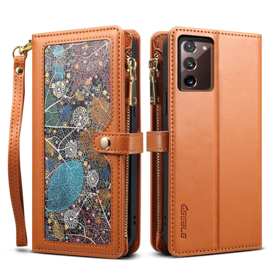 For Samsung Galaxy Note20 ESEBLE Star Series Lanyard Zipper Wallet RFID Leather Case(Brown) - Galaxy Note20 Cases by ESEBLE | Online Shopping UK | buy2fix