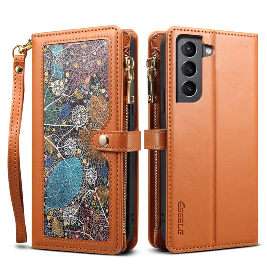 For Samsung Galaxy S21+ 5G ESEBLE Star Series Lanyard Zipper Wallet RFID Leather Case(Brown)