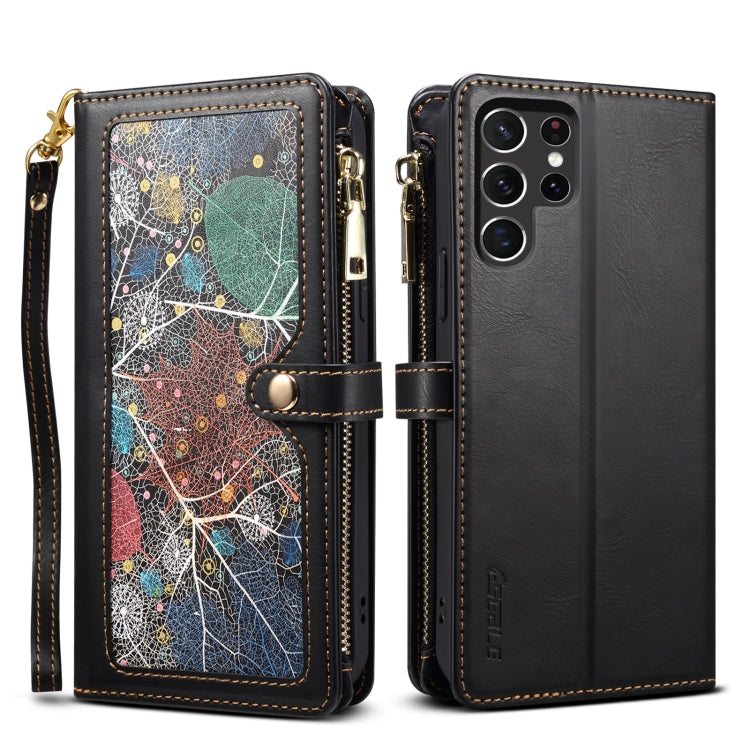 For Samsung Galaxy S22 Ultra 5G ESEBLE Star Series Lanyard Zipper Wallet RFID Leather Case(Black) - Galaxy S22 Ultra 5G Cases by ESEBLE | Online Shopping UK | buy2fix