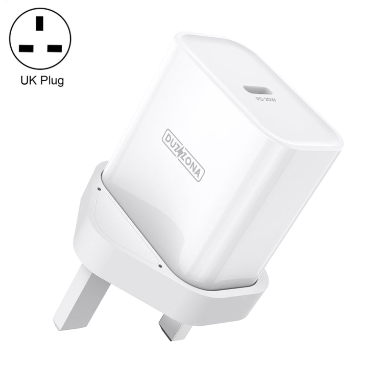 DUZZONA T3 PD 20W USB-C/Type-C Single Port Travel Charger, UK Plug(White) - USB Charger by DUZZONA | Online Shopping UK | buy2fix
