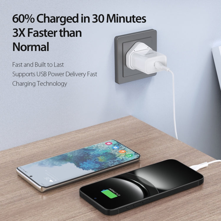 DUZZONA T3 PD 20W USB-C/Type-C Single Port Travel Charger, UK Plug(White) - USB Charger by DUZZONA | Online Shopping UK | buy2fix