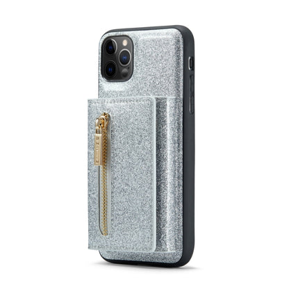 For iPhone 11 Pro DG.MING M3 Series Glitter Powder Card Bag Leather Case(Silver) - iPhone 11 Pro Cases by DG.MING | Online Shopping UK | buy2fix