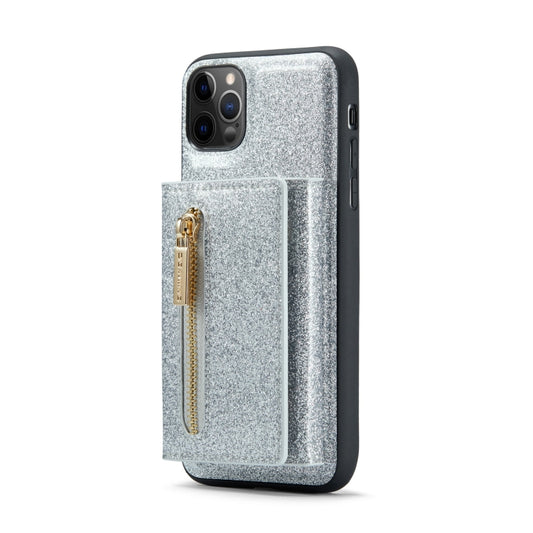 For iPhone 11 Pro DG.MING M3 Series Glitter Powder Card Bag Leather Case(Silver) - iPhone 11 Pro Cases by DG.MING | Online Shopping UK | buy2fix