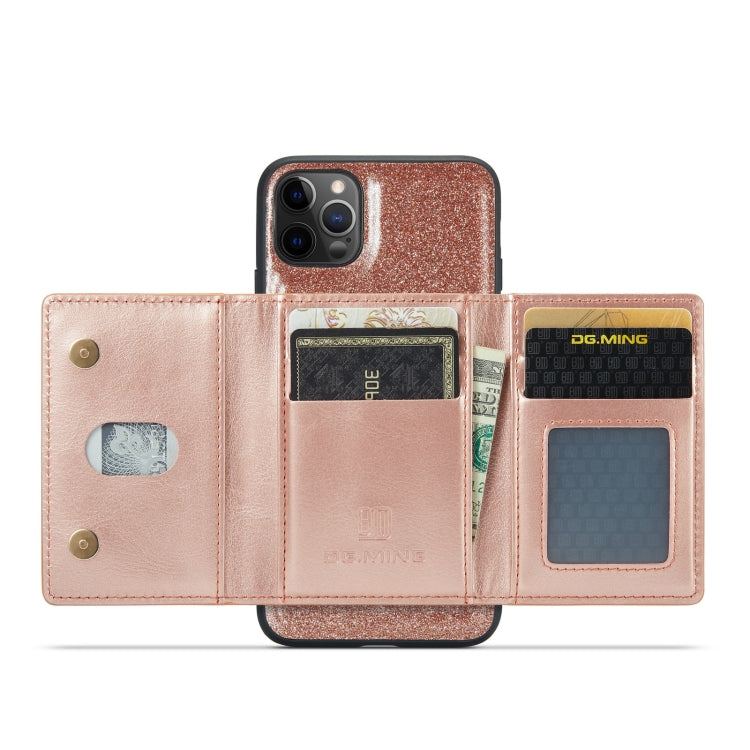 For iPhone 11 Pro DG.MING M3 Series Glitter Powder Card Bag Leather Case(Rose Gold) - iPhone 11 Pro Cases by DG.MING | Online Shopping UK | buy2fix