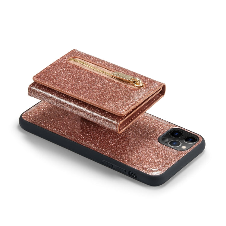 For iPhone 11 Pro DG.MING M3 Series Glitter Powder Card Bag Leather Case(Rose Gold) - iPhone 11 Pro Cases by DG.MING | Online Shopping UK | buy2fix