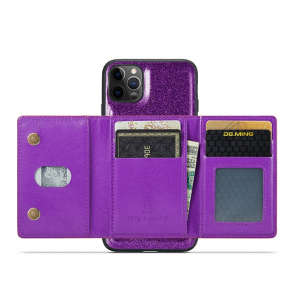 For iPhone 11 Pro DG.MING M3 Series Glitter Powder Card Bag Leather Case(Dark Purple) - iPhone 11 Pro Cases by DG.MING | Online Shopping UK | buy2fix