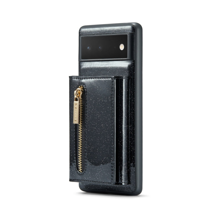 For Google Pixel 6 DG.MING M3 Series Glitter Powder Card Bag Leather Case(Black) - Google Cases by DG.MING | Online Shopping UK | buy2fix