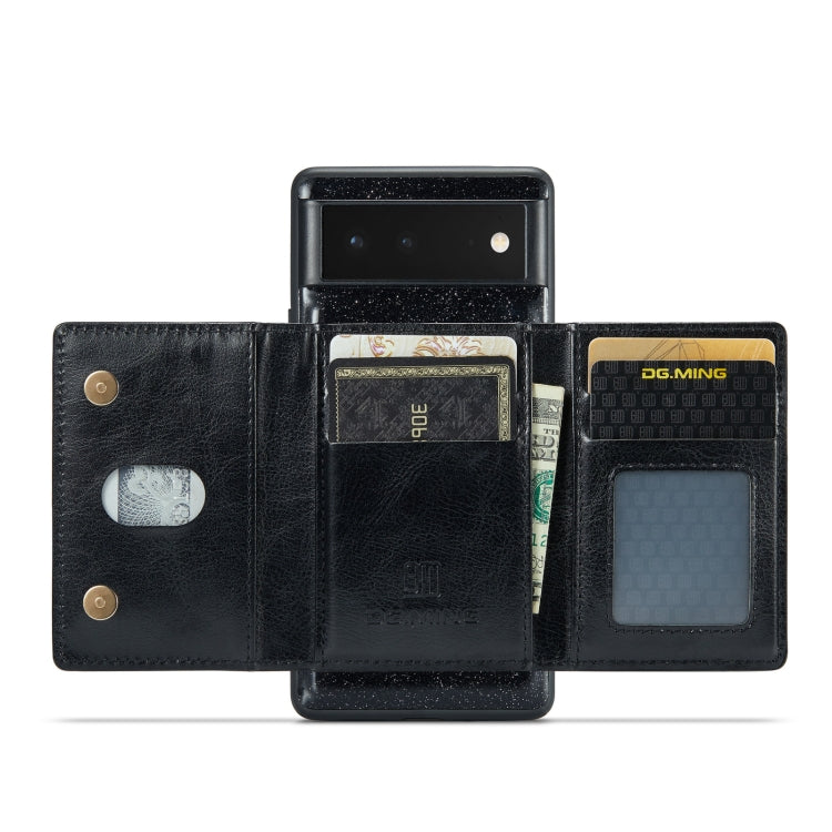 For Google Pixel 6 DG.MING M3 Series Glitter Powder Card Bag Leather Case(Black) - Google Cases by DG.MING | Online Shopping UK | buy2fix