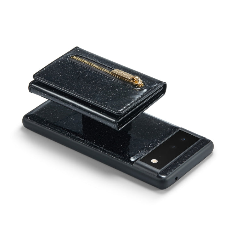 For Google Pixel 6 DG.MING M3 Series Glitter Powder Card Bag Leather Case(Black) - Google Cases by DG.MING | Online Shopping UK | buy2fix