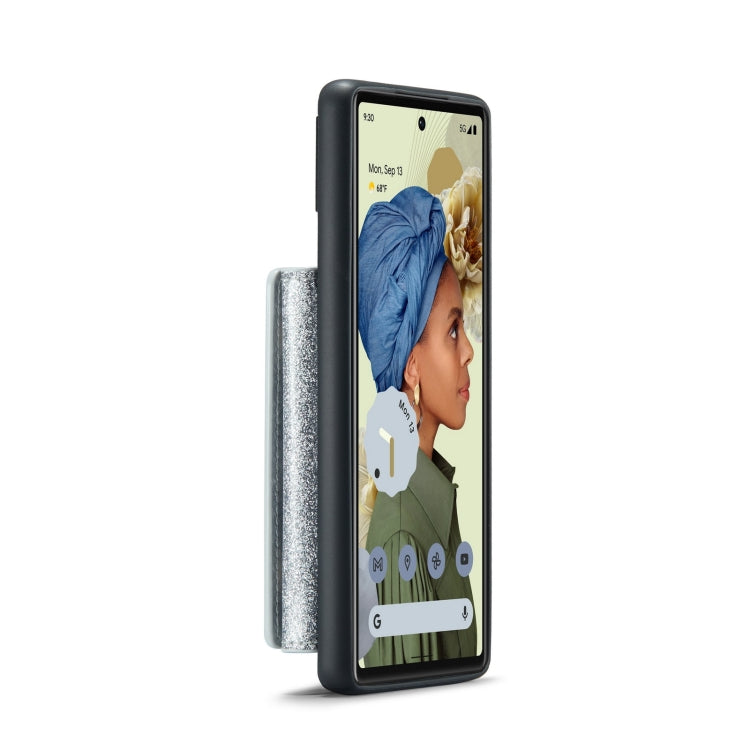 For Google Pixel 6 DG.MING M3 Series Glitter Powder Card Bag Leather Case(Silver) - Google Cases by DG.MING | Online Shopping UK | buy2fix