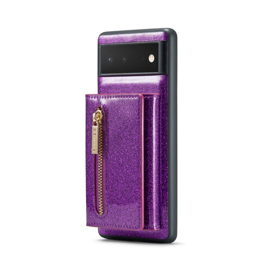 For Google Pixel 6 DG.MING M3 Series Glitter Powder Card Bag Leather Case(Dark Purple) - Google Cases by DG.MING | Online Shopping UK | buy2fix