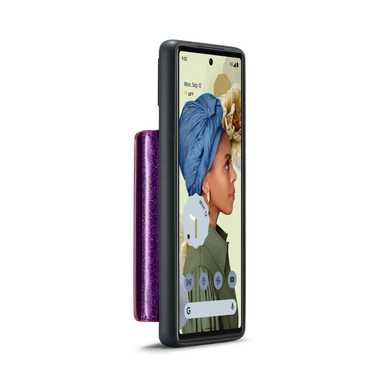 For Google Pixel 6 DG.MING M3 Series Glitter Powder Card Bag Leather Case(Dark Purple) - Google Cases by DG.MING | Online Shopping UK | buy2fix