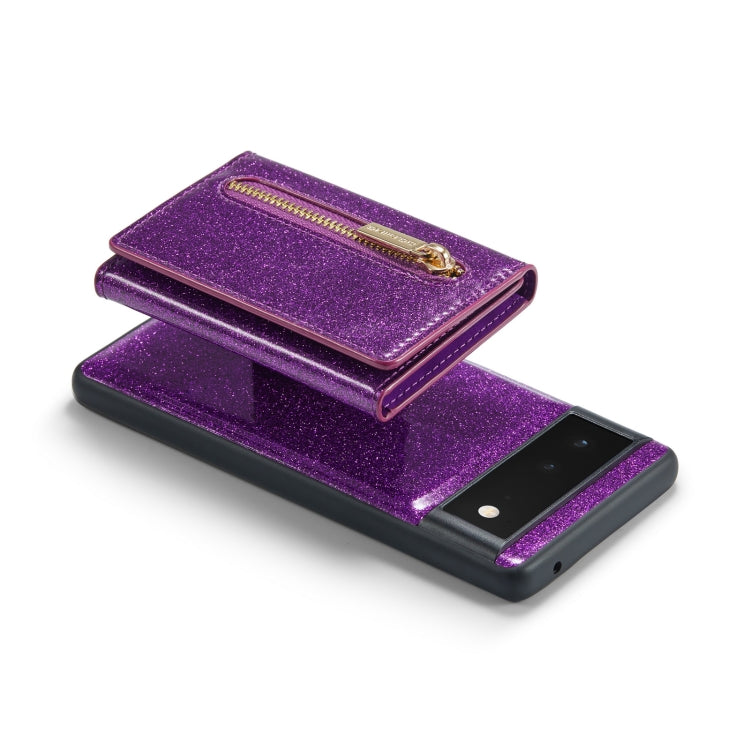 For Google Pixel 6 DG.MING M3 Series Glitter Powder Card Bag Leather Case(Dark Purple) - Google Cases by DG.MING | Online Shopping UK | buy2fix