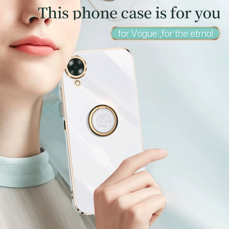 For OPPO A17k XINLI Straight Edge 6D Electroplate TPU Phone Case with Ring Holder(Black) by buy2fix