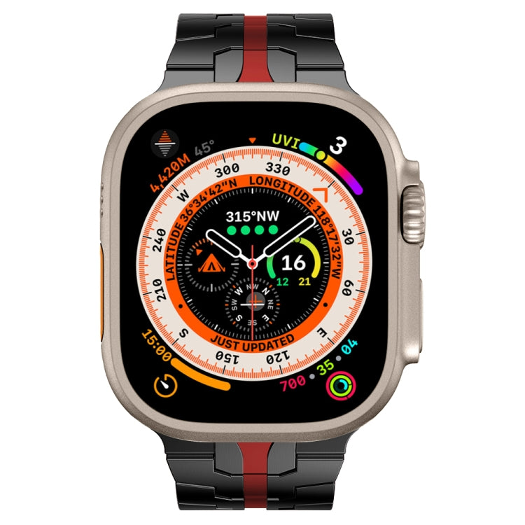 Steel Watch Band For Apple Watch Series 8&7 41mm / SE 2&6&SE&5&4 40mm / 3&2&1 38mm(Black Red) - Watch Bands by buy2fix | Online Shopping UK | buy2fix