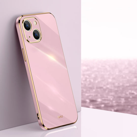For iPhone 13 XINLI Straight Edge 6D Electroplate TPU Phone Case(Cherry Purple)
