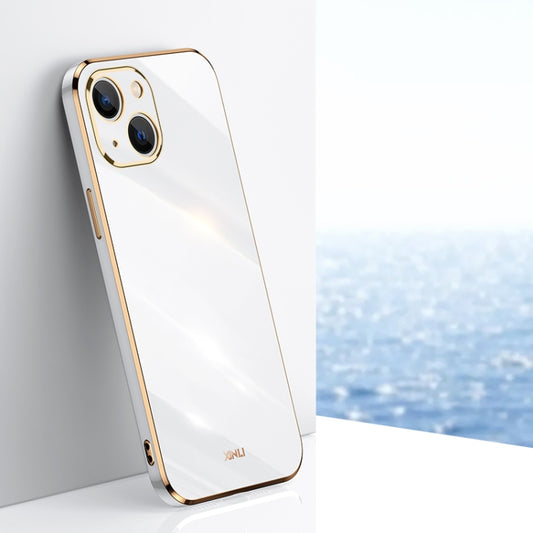 For iPhone 13 XINLI Straight Edge 6D Electroplate TPU Phone Case(White) - iPhone 13 Cases by XINLI | Online Shopping UK | buy2fix