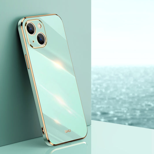 For iPhone 13 XINLI Straight Edge 6D Electroplate TPU Phone Case(Mint Green) - iPhone 13 Cases by XINLI | Online Shopping UK | buy2fix