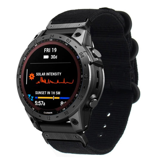 For Garmin Fenix 7X Three-ring Steel Buckle Nylon Watch Band(Black)