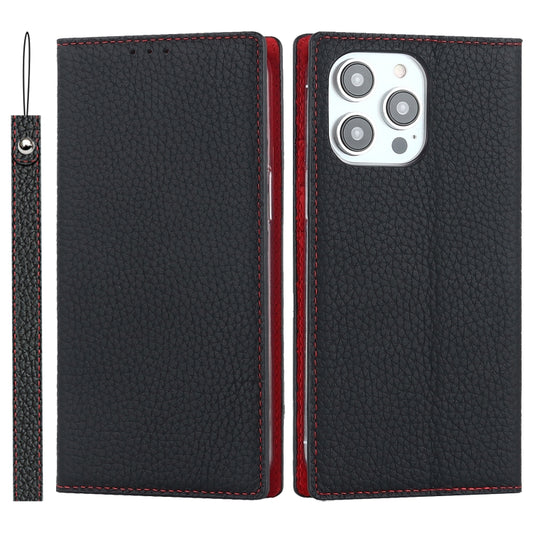 For iPhone 14 Pro Max Litchi Texture Genuine Leather Phone Case(Black) - iPhone 14 Pro Max Cases by buy2fix | Online Shopping UK | buy2fix