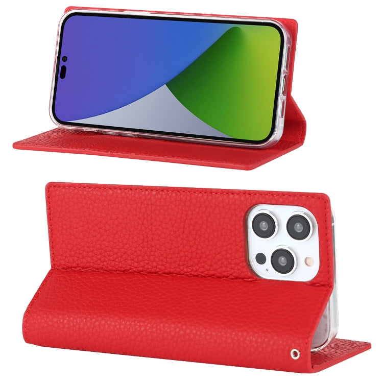 For iPhone 14 Pro Max Litchi Texture Genuine Leather Phone Case(Red) - iPhone 14 Pro Max Cases by buy2fix | Online Shopping UK | buy2fix